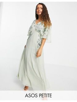 Petite blouson embroidered maxi dress with cape back
