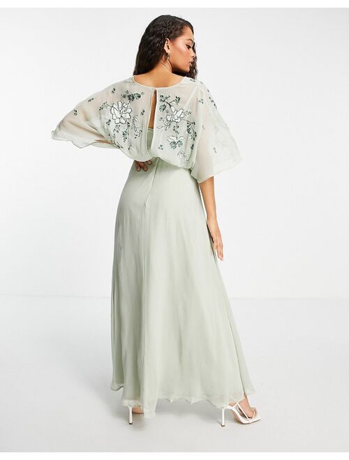 Asos Design Petite blouson embroidered maxi dress with cape back