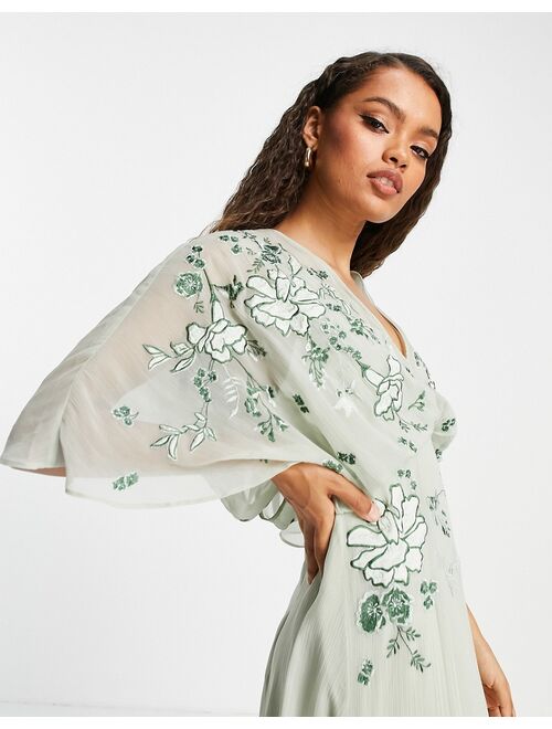 Asos Design Petite blouson embroidered maxi dress with cape back