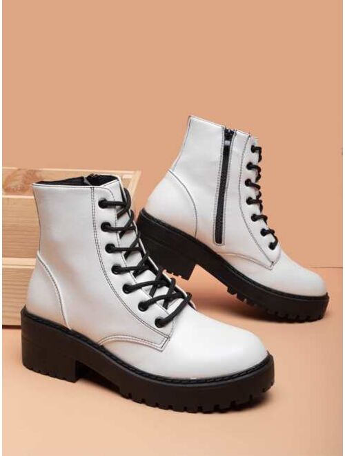 Shein Minimalist Lace-up Front Combat Boots