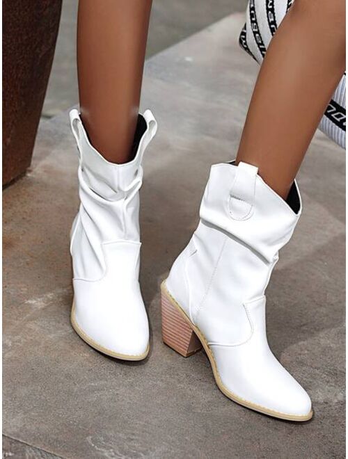 Shein Minimalist Chunky Heeled Western Boots