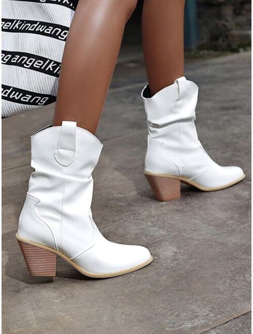 Shein Minimalist Chunky Heeled Western Boots