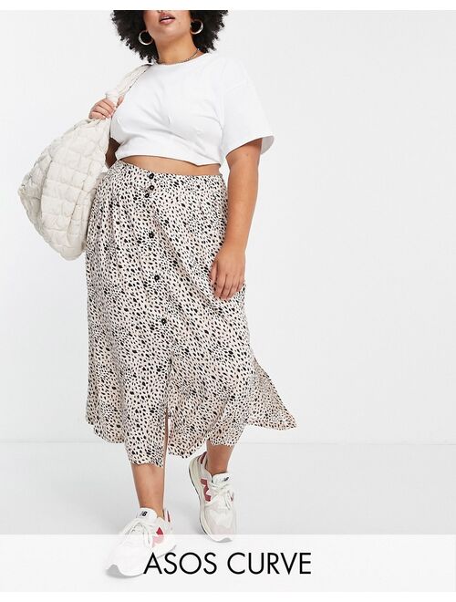 Asos Design Curve button up midi skirt with deep pocket detail in animal print