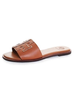 Women's INES Slide Leather Cushioned Sandals With Open Round Toe And Logo Detail