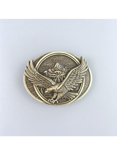 Vintage Bronze Plated American Pride Western Eagle In Flight Oval Belt Buckle Free Shipping BUCKLE-WT095AB also Stock in US