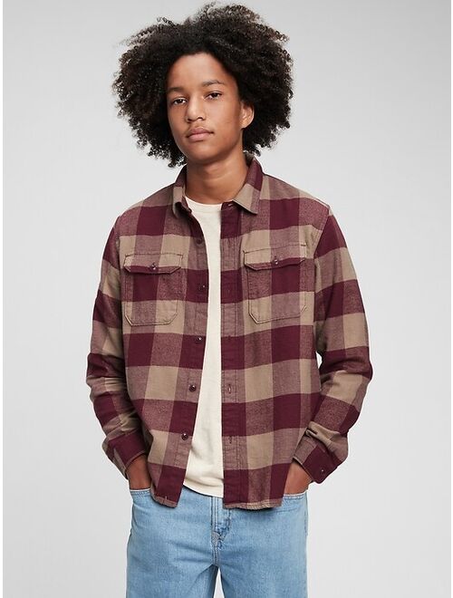 GAP Teen 100% Organic Cotton Double Flap Pocket Flannel Shirt
