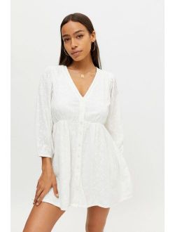 UO Cass Embroidered Long Sleeve Mini Dress