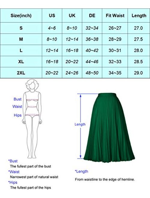 GRACE KARIN Women High Elastic Waist Plisse Pleated Chiffon Skirt Midi Swing A-line Skirts