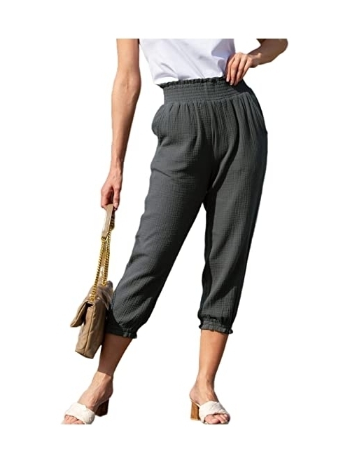 GRACE KARIN Women Cotton Capri Pants Comfy Elastic Waist Jogger Sweatpants with Pockets 