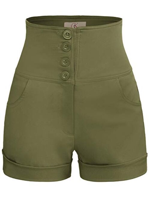 GRACE KARIN Women's Retro High Waist Buttons Front Short Pants with Pockets