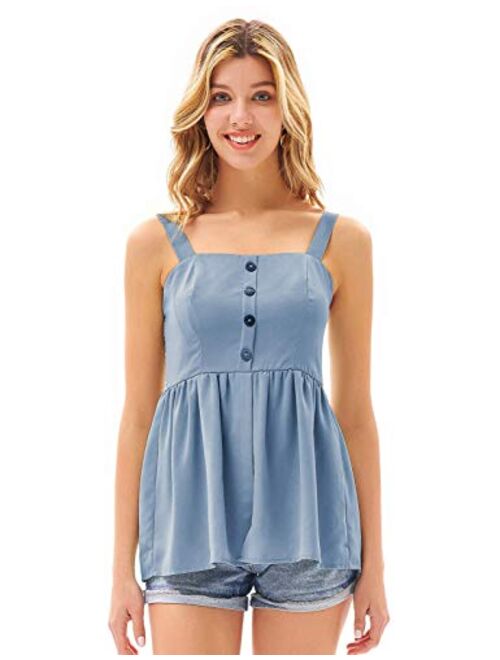 Grace Karin Women's Casual Slit Front A-Line Cami Tank Smocked Back Wide Straps Tops