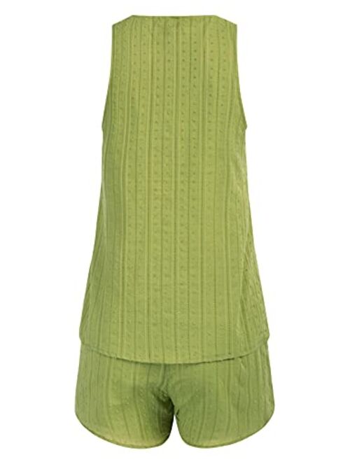 GRACE KARIN Womens Casual 2 Piece Cotton Outfit Short Romper Jumpsuit Button Loungewear Pj Set