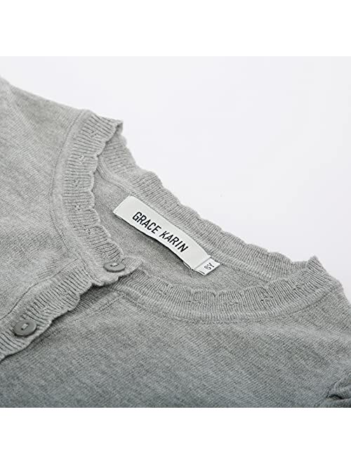 GRACE KARIN Girls 3/4 Puff Sleeve Button Sweater Uniform Cardigans