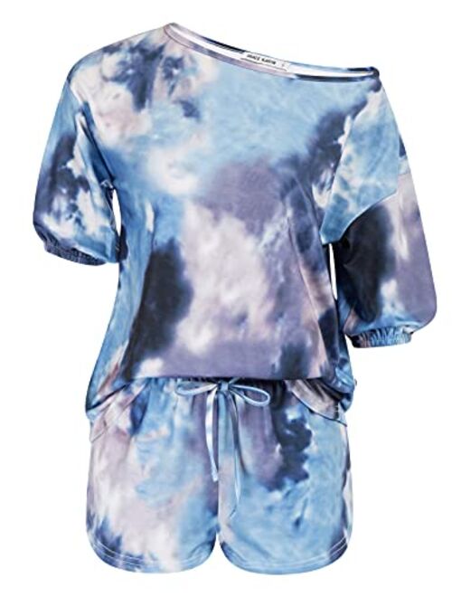 GRACE KARIN Womens Short Sleeve Pajamas Set 2 Piece Tie Dye Lounge Sets Outfit