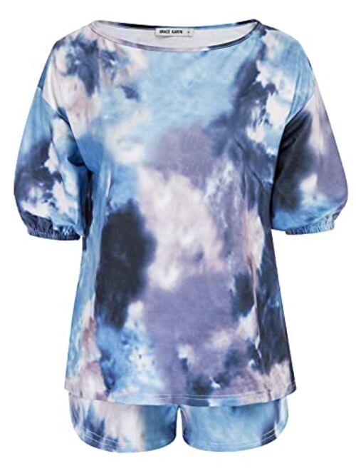 GRACE KARIN Womens Short Sleeve Pajamas Set 2 Piece Tie Dye Lounge Sets Outfit