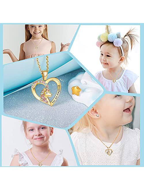 Shonyin Unicorn Necklace for Women Girls CZ Stone Heart Pendant Necklace with You are Magical Message Christmas Birthday Party Jewelry Gift for Daughter Granddaughter Nie