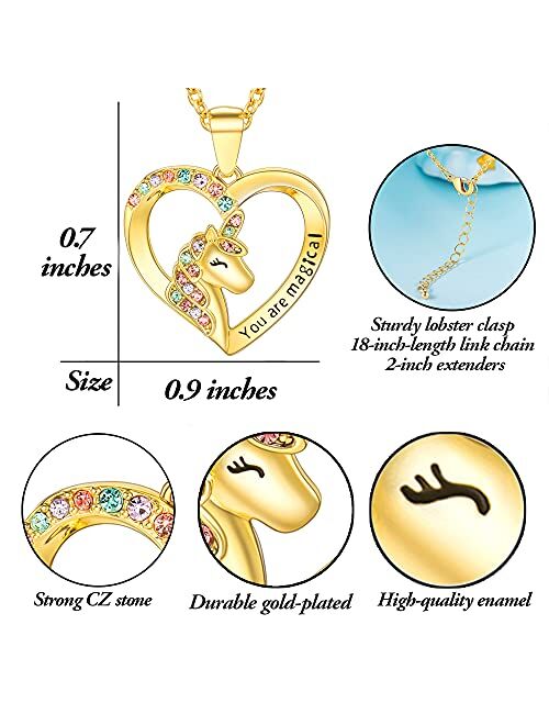 Shonyin Unicorn Necklace for Women Girls CZ Stone Heart Pendant Necklace with You are Magical Message Christmas Birthday Party Jewelry Gift for Daughter Granddaughter Nie