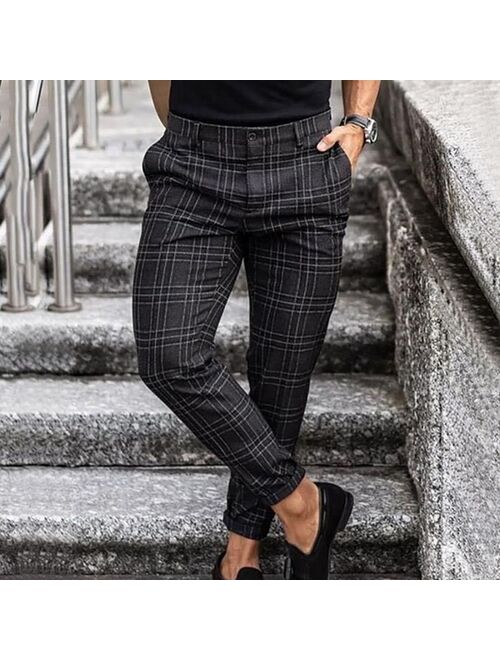 Men Joggers Plaid Pants Man Black Comfortable Pant Casual Streetwear Loose Trouser Japanese Trendy Pants Polyester Pencil Pants