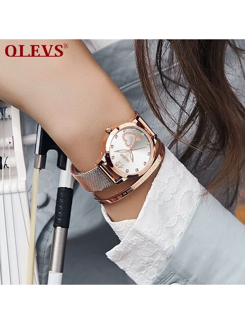 OLEVS Fashion Women Watches with Mesh Bracelet Top Brand Casual Luxury Dress Waterproof Wristwatch for Lady zegarek damski 5189