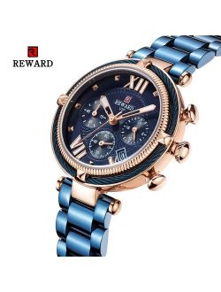 REWARD Women Watch Fashion Luxury Blue Watch for Women Casual Waterproof Quartz Ladies Stainless Steel Watch relogio feminino