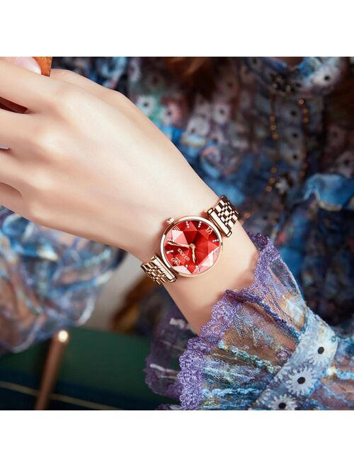 OLEVS 2021 New Fashion Watch for Women Diamond mirror Top Brand Luxury Stainless Steel Waterproof Quartz Wristwatch Montre femme