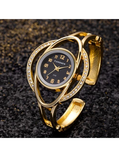 CANSNOW Relogio Feminino Fashion Gold Watch Women Bangle Bracelet Watches Luxury Stainless Steel Ladies Wristwatch Female Clock