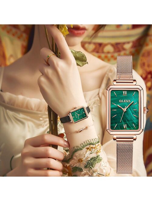 2021 OLEVS Fashion Watch for Women Square mirror Top Brand Luxury Stainless Steel Waterproof Quartz Wristwatch Montre femme 6624