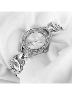 Time100 Luxury Fashion Women's Bracelet Watches Skeleton Silver Stainless Steel Strap Quartz Watches Diamond Dial Wrist Watch