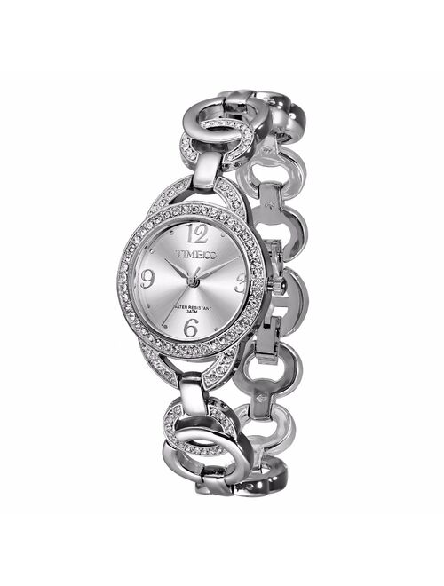 Time100 Luxury Fashion Women's Bracelet Watches Skeleton Silver Stainless Steel Strap Quartz Watches Diamond Dial Wrist Watch