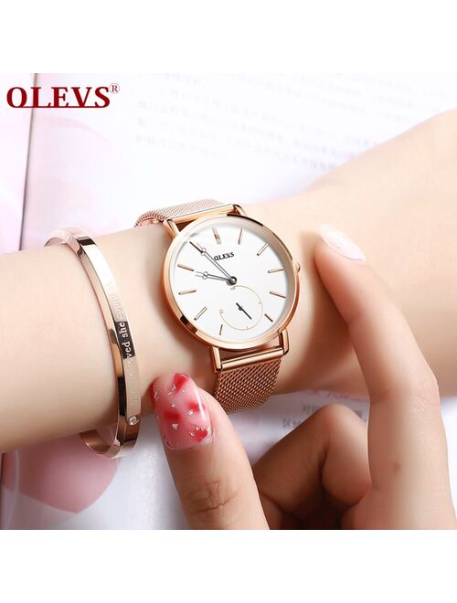 OLEVS Fashion Women Watches with Mesh Bracelet Rose Gold Casual Luxury Dress Waterproof Wristwatch for Lady zegarek damski 5190