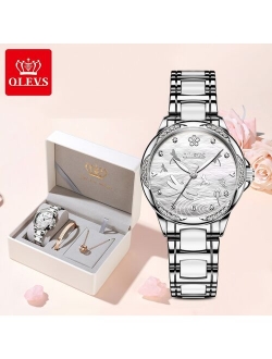 Valentine's Day gifts OLEVS Watch for Women luxury Automatic Mechanical butterfly ceramics with Stainless Steel lady watch 6610