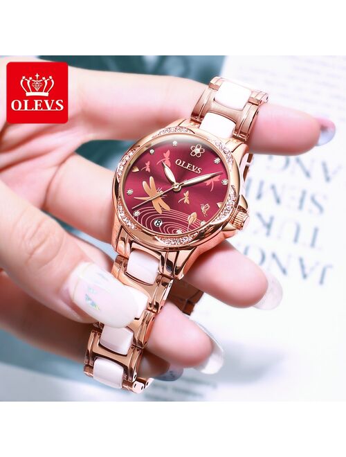 Valentine's Day gifts OLEVS Watch for Women luxury Automatic Mechanical butterfly ceramics with Stainless Steel lady watch 6610