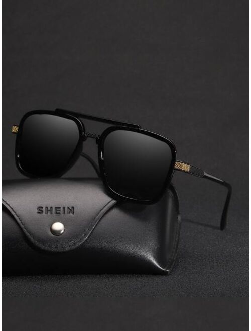 Shein Men Top Bar Square Frame Polarized Sunglasses