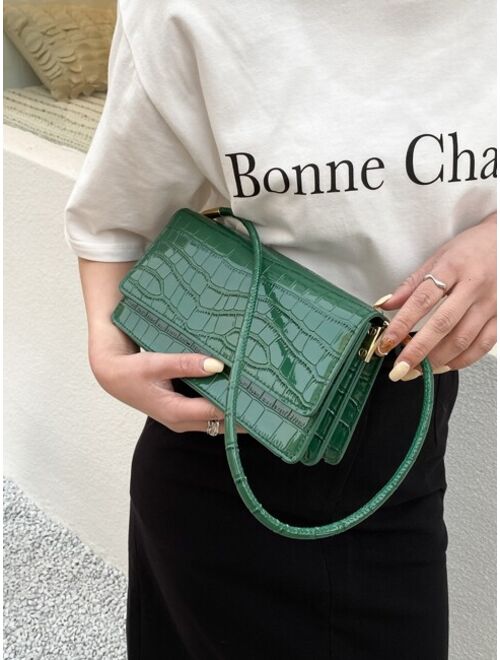 Shein Croc Embossed Flap Shoulder Bag
