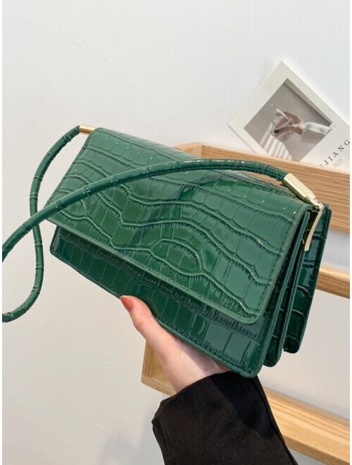 Shein Croc Embossed Flap Shoulder Bag