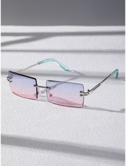 Men Rectangle Lens Rimless Sunglasses