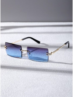 Men Rectangle Lens Rimless Sunglasses