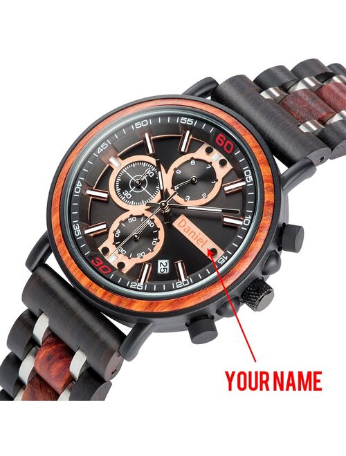 relogio masculino Watch Men BOBO BIRD Wood Military Stainless Steel Customize Name Chronograph Wristwatch Anniversary Gift