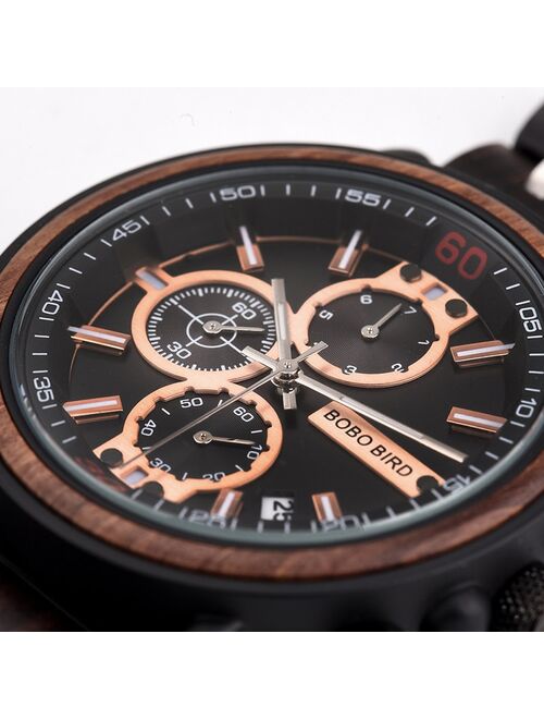 relogio masculino Watch Men BOBO BIRD Wood Military Stainless Steel Customize Name Chronograph Wristwatch Anniversary Gift