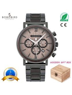 BOBO BIRD Luxury Stainless Steel Wood Watch Men Stylish Timepieces Chronograph Waterproof Watches Valentine' Days Gifts for Him