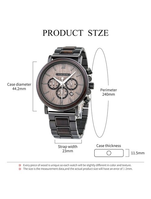 BOBO BIRD Luxury Stainless Steel Wood Watch Men Stylish Timepieces Chronograph Waterproof Watches Valentine' Days Gifts for Him