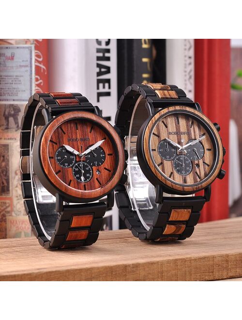 Wood Quartz Wrist Watches BOBO BIRD Men Watch Multifunction Chronograph Timepiece Luminous Hand relogio masculino In Gift Box