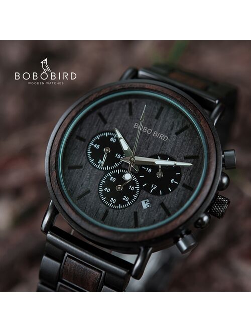 BOBOBIRD Male Watch Wooden Men Wristwatches Luminous Handle Chronograph Timepiece relogio masculino In Gift Box