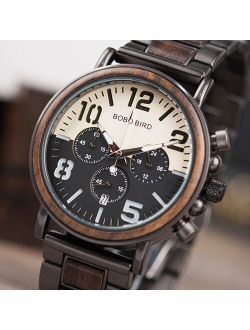 BOBO BIRD Chronograph Men Watch Wooden Brand Luxury Metal Clock montre design homme