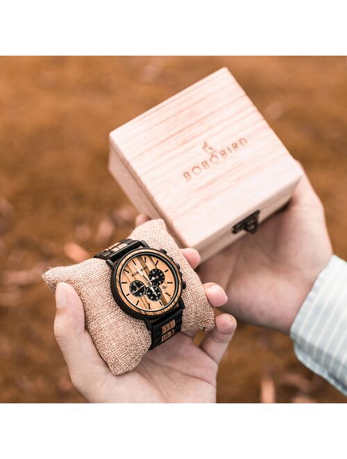 BOBO BIRD Unique Dial Stopwatch Bamboo Wooden Watches Men Wrist Watch With Date Create clock Gift In Wood Box saat erkek