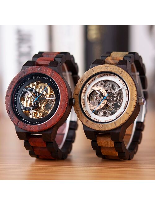 BOBO BIRD Wooden Mechanical Watch Men Luxury Retro Design Case With Gold Label Beside Automatic and Multi-Functional Wristwatch