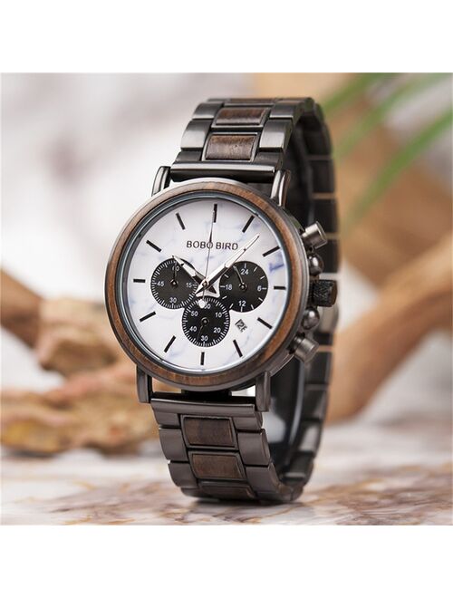 BOBOBIRD Luxury Business Watch Men Wooden Stopwatch Date Display Chronograph Wrist watches relogio masculino Ship From USA