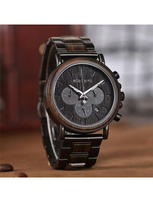 BOBO BIRD Men's Wood Watch Business Wristwatch Luminous Hands Multifunction Chronograph Timepiece with Box relogio masculino