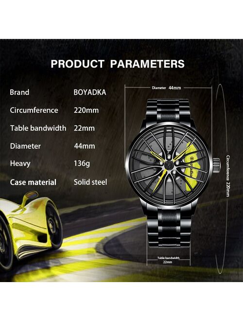 BOYADKA Men Watch Sport  Men's Watches Car Wheel Custom Design Waterproof Rim Hub Wrist Creative Quartz Watch Relogio Masculino