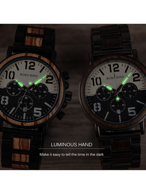 BOBO BIRD Wooden Stainless Steel Watch Men Water Resistant Timepieces Chronograph Quartz Watches relogio masculino Men's Gifts